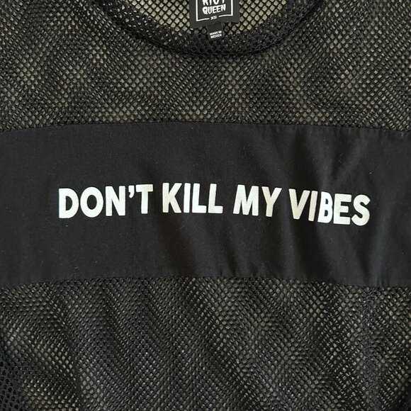 Riot Queen Mesh Top Gothic Crop Kawaii Japan Don’t Kill My Vibes Oversized - Picture 13 of 16